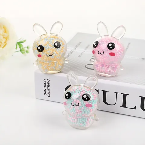 Transparent Rabbit Stress Relief Squeeze Toy With Colorful Foam Beads Cute Cartoon Squishy Toy For Kids Party Favor Decoration