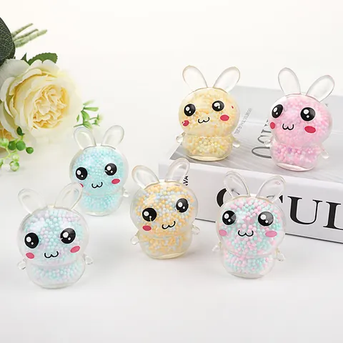 Transparent Rabbit Stress Relief Squeeze Toy With Colorful Foam Beads Cute Cartoon Squishy Toy For Kids Party Favor Decoration