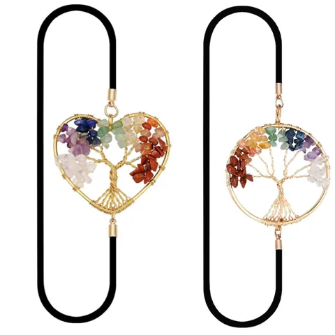 Marcapáginas Vintage de Metal Con Colgante del Árbol de la Vida Marcapáginas Calados de Corazón Redondo Con Diamantes de Imitación Y Banda Elástica para Lector