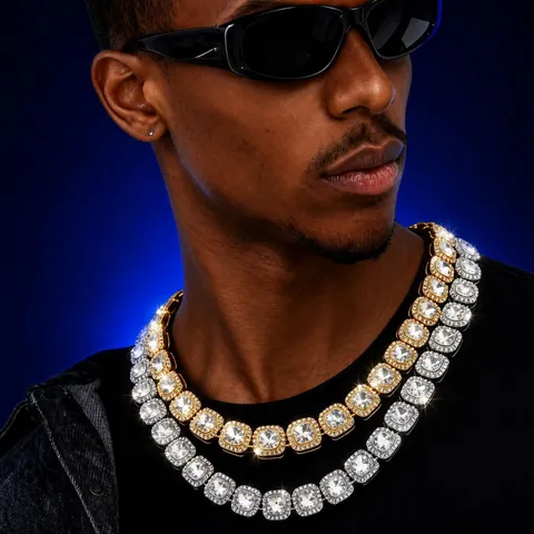 Hip Hop Iced Out Necklace Bracelet Alloy Square Rhinestone Cuban Link Jewelry Men Women Trendy Fashion Accessories