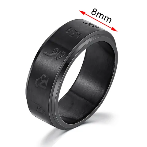 Black Stainless Steel Rotatable Spinner Ring For Men Six Character Mantra Scripture Matte Anti Stress Band Ring Fashion Jewelry