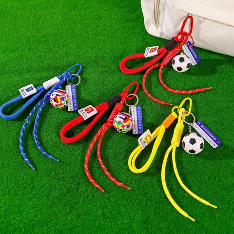 World Cup Football Keychain Gold Trophy Pendant Multi National Flags Ball Woven Rope Zinc Alloy Sport Souvenir Fan Gift