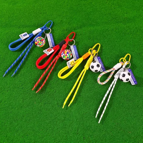 World Cup Football Keychain Gold Trophy Pendant Multi National Flags Ball Woven Rope Zinc Alloy Sport Souvenir Fan Gift