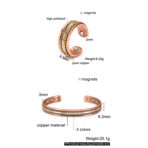 Magnetische Therapie Reines Kupfer Verstellbares Armband Und Ring Vintage Dreifarbig Geflochtener Schmuck Für Männer Frauen