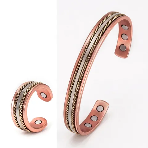 Magnetische Therapie Reines Kupfer Verstellbares Armband Und Ring Vintage Dreifarbig Geflochtener Schmuck Für Männer Frauen