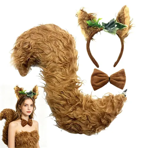 Wolf Ears Headband Tail Gloves Mask Costume Accessory Faux Fur Animal Plush Party Halloween Cosplay Kids Women