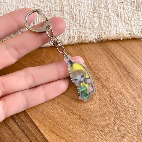Funny Meme Banana Cat Keychain Acrylic Animal Expression Bag Pendant Zinc Alloy Key Ring Jewelry For Women Men Key Holder