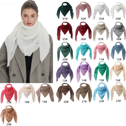 Women Hollow Out Knitted Shawl Scarf Elegant Solid Color Lace Knit Wrap For Spring Autumn Winter