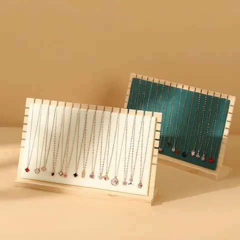 Bamboo Wood Necklace Display Stand For Multiple Necklaces Velvet PU Leather Jewelry Showcase Holder Organizer Storage