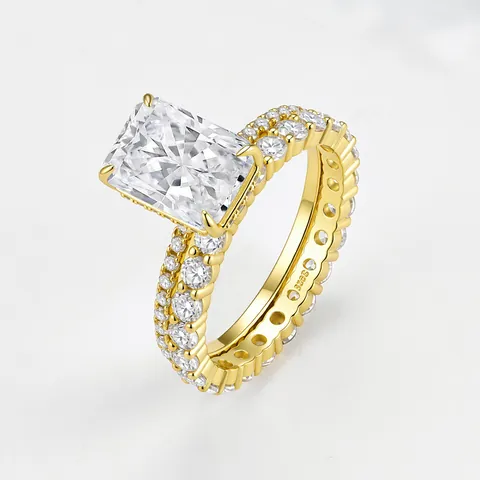925 Sterling Silver Rectangle Zirconia Ring Set For Women Luxury Ice Flower Cut Stackable Engagement Wedding Band Ring