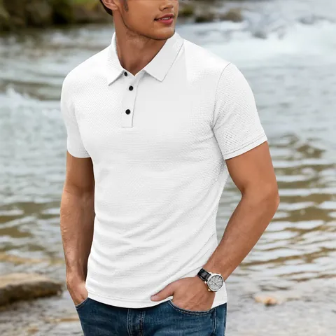 Heren Polo Shirt Korte Mouwen Wafelbreisel Nylon Spandex Ademend Hoge Elasticiteit Ice Feel Revers Knoop Casual Tops