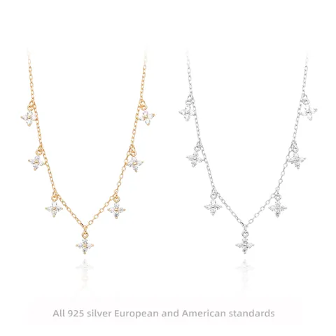 Collier En Argent Sterling 925 Avec Pendentifs Fleur En Zircon Blanc Minimaliste Élégant Style Français Pour Femme