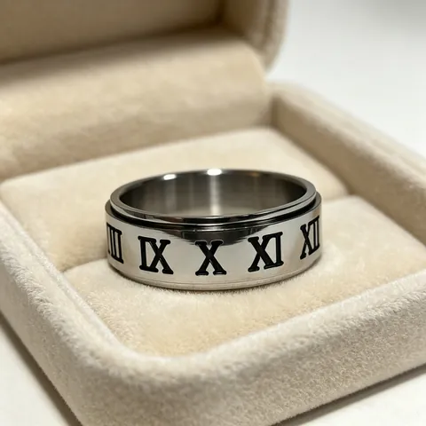 Spinner Ring Stainless Steel Rotatable Numeric Roman Numeral Carved Stress Relief Anxiety Industrial Retro Men Unisex