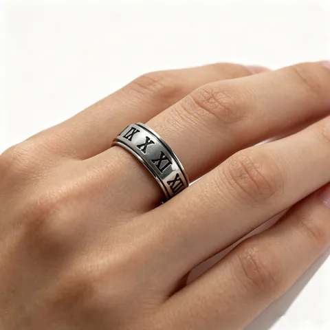 Spinner Ring Stainless Steel Rotatable Numeric Roman Numeral Carved Stress Relief Anxiety Industrial Retro Men Unisex