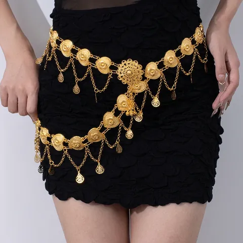 Vintage Metal Coin Waist Chain Belt Women Bohemian Ethnic Butterfly Tassel Adjustable Belly Body Jewelry Accessory