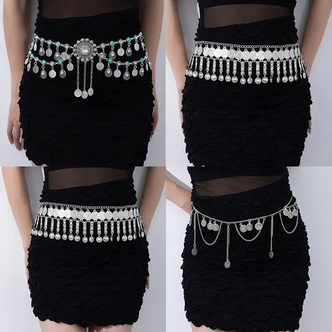 Vintage Metal Coin Waist Chain Belt Women Bohemian Ethnic Butterfly Tassel Adjustable Belly Body Jewelry Accessory