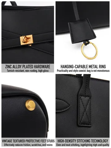 Urban Minimalistisch PU Tragetasche Große Kapazität Wasserdicht Schultertasche Mit Goldener Schnalle Für Damen Büro Pendeln