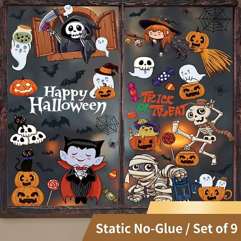Halloween Window Clings Double Sided Static PVC Stickers For Glass Decoration Cartoon Pumpkin Ghost Witch Party Favors