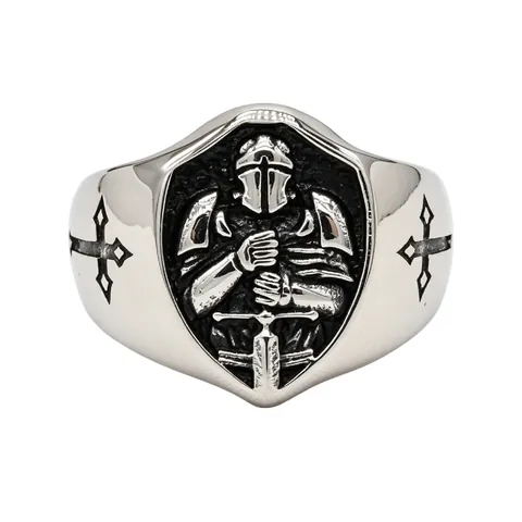 Anillo de Acero Inoxidable de Caballero Samurai Escudo para Hombre Gótico Cruz Punk Anillo de Dedo Rétro Joyería Biker Regalo