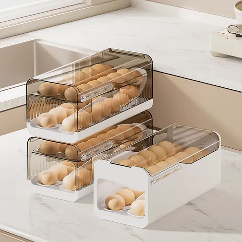 Boîte De Rangement Pour Œufs À Roulement Automatique Organisateur De Réfrigérateur Double Couche Conteneur En Plastique PET Cuisine