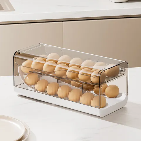 Boîte De Rangement Pour Œufs À Roulement Automatique Organisateur De Réfrigérateur Double Couche Conteneur En Plastique PET Cuisine