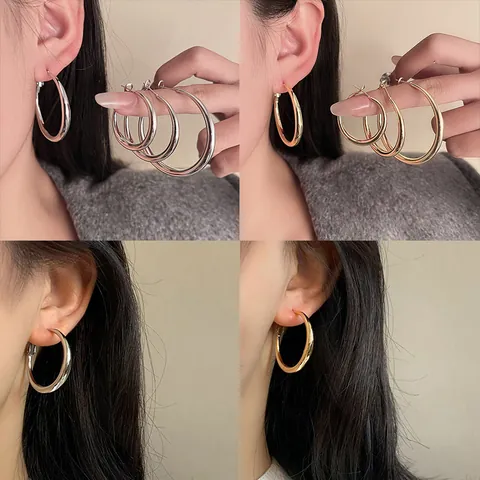 Minimalistische Metall Ohrreifen Mit Kupfer Ohrstecker Geometrischer Kreis Schmuck Für Damen Täglich High End Stil