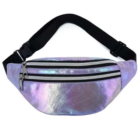 Holographic Fanny Pack Laser Waist Bag PU Waterproof Chest Bag For Running Outdoor Travel Adjustable Strap Unisex
