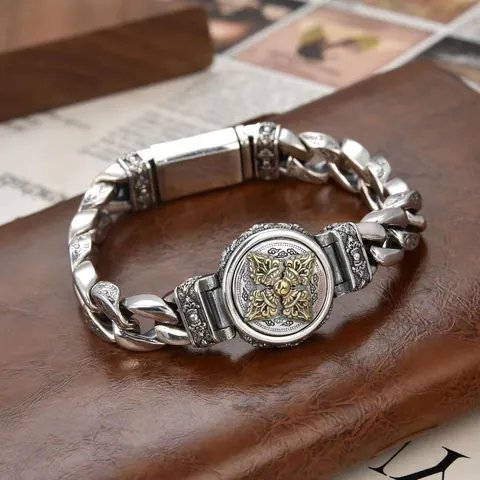 Drehbar Vajra Armband Retro Ethnisch Graviert Kupfer Kette Religiöser Schmuck Für Männer