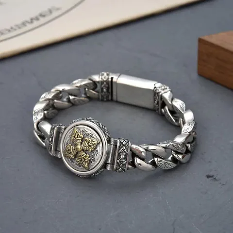 Drehbar Vajra Armband Retro Ethnisch Graviert Kupfer Kette Religiöser Schmuck Für Männer