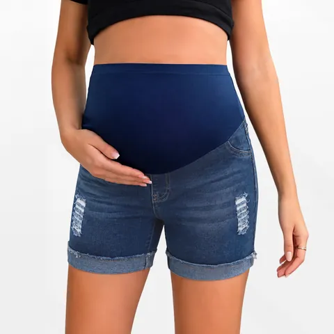 Pantalones Cortos De Mezclilla De Maternidad Con Soporte Para El Vientre Cintura Alta Elástica Cómodos Para Mujeres Embarazadas