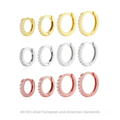 Classic Huggie Hoop Earrings 925 Sterling Silver With 5A Cubic Zirconia Minimalist Chic Jewelry For Women