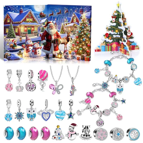 Kerst Adventskalender Sieraden DIY Armband Maakset Voor Kinderen Meisjes Charms Kralen Kerstman Sneeuwvlok Eland Cadeau