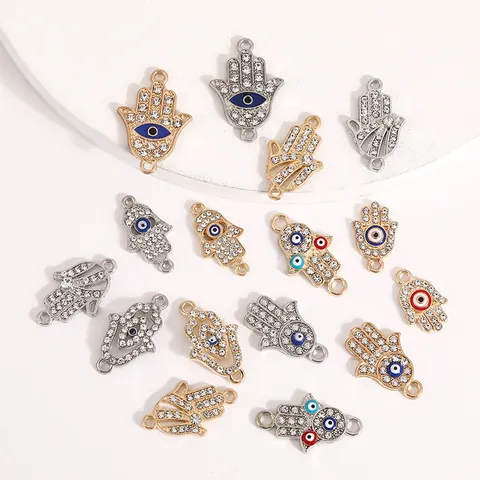 Legierung Strass Hamsa Hand Anhänger Vergoldet Versilbert Fatima Hand Charms Für DIY Schmuckherstellung Handgefertigtes Kreatives Zubehör
