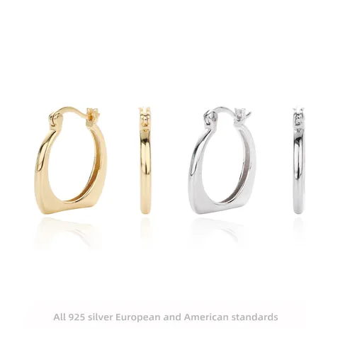 Minimalist 925 Sterling Silver U-Shape Hoop Earrings For Women Geometric Hollow Ear Buckle Gold Silver Plated Jewelry