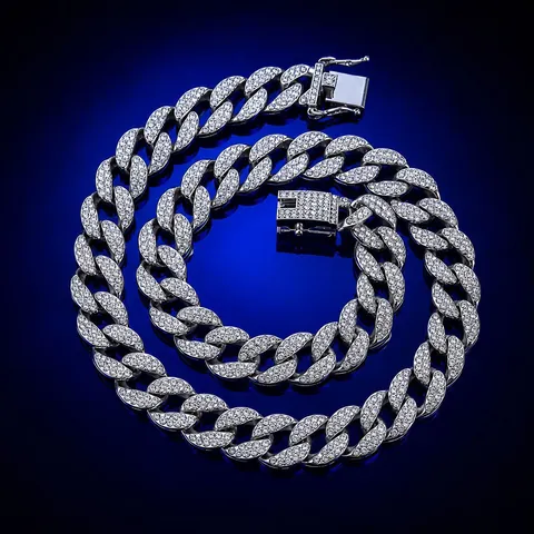 Hip Hop Cuban Link Chain Necklace Alloy Full Rhinestones Iced Out Streetwear Jewelry For Men Women