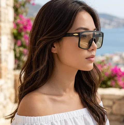 Shield Zonnebril PC Frame Oversized Flat Top Shield Lens UV400 Bescherming Wielrennen Rijden Outdoor Mode Unisex