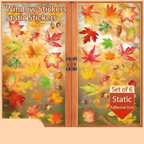 Thanksgiving Window Clings Autumn Maple Leaf Pumpkin Gnome Static Stickers Double Sided Home Decor Removable Harvest