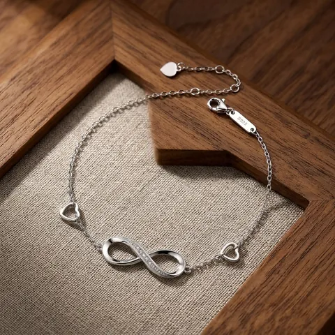 S925 Sterling Silver Infinity Heart Bracelet For Women Adjustable Rhinestone Inlaid Minimalist Fashion Jewelry Gift