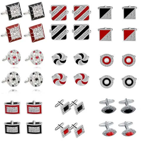 Men Business Square Blue Zirconia Cufflinks Silver Alloy Rhinestone Inlaid French Shirt Cuff Links Wedding Party Jewelry
