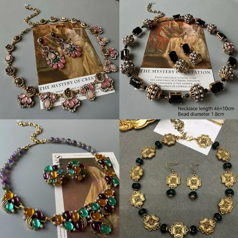 Vintage Hofstil Kupfer Strass Künstliche Perle Halskette Ohrringe Armband Schmuck Schlüsselbeinkette Für Damen Bankett
