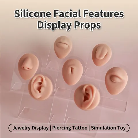 Professionelles Silikon Piercing Übungsmodell Menschliches Ohr Nase Zunge Lippe Auge Bauchnabel Simulation Display Requisiten Mit Acrylständer Schmuckfotografie Requisiten