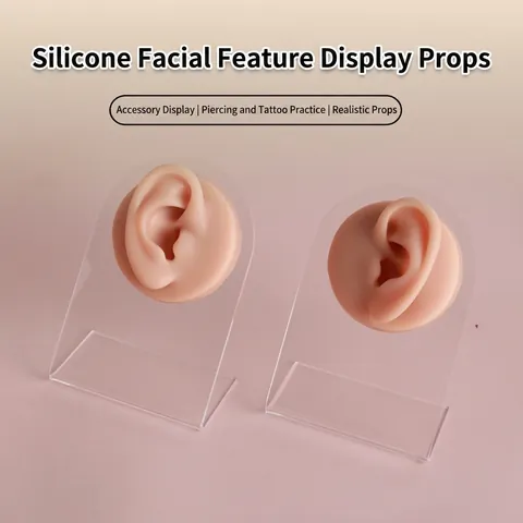 Professionelles Silikon Piercing Übungsmodell Menschliches Ohr Nase Zunge Lippe Auge Bauchnabel Simulation Display Requisiten Mit Acrylständer Schmuckfotografie Requisiten