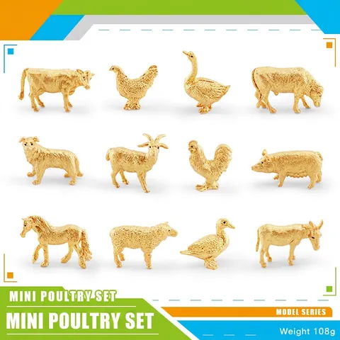 Miniature Golden Farm Animal Figurines Solid Plastic Simulated Gold Realistic Poultry Figures Educational Toys Kids Desktop Decor