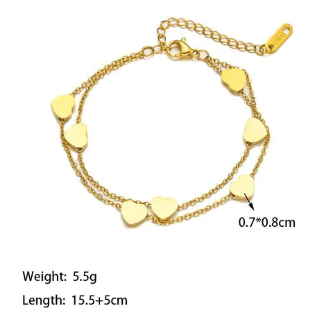 Double Layer Heart Pendant Necklace For Women Stainless Steel Gold Plated Chic Tassel Clavicle Chain Minimalist Jewelry