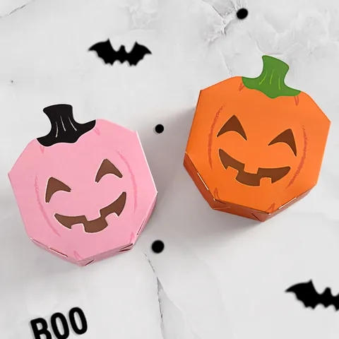 Cajas de Regalo de Halloween de Calabaza Rosa Cajas de Caramelos de Papel Plegables Huecas Jack O Lantern para Fiesta de Halloween