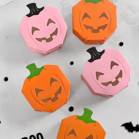 Cajas de Regalo de Halloween de Calabaza Rosa Cajas de Caramelos de Papel Plegables Huecas Jack O Lantern para Fiesta de Halloween