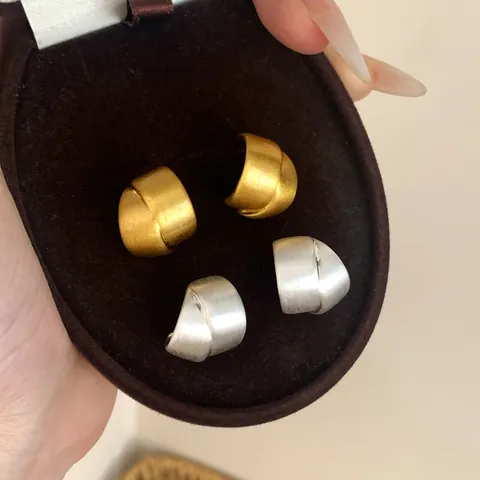 Geborsteld Koperen Oorknopjes C-Vorm Met Gevlochten Ontwerp Retro Geometrisch Mat Goud Zilver Verguld Minimalistische Sieraden