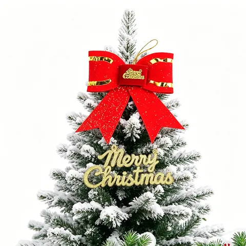 Grande Fiocco per Albero di Natale Rosso Floccato Bordo Dorato Campana Decorazione Festiva per Albero di Natale Casa Festa Decor