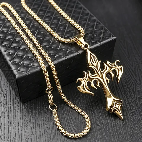 Collana Pendente Hip Hop Acciaio Inossidabile Gotico Croce Vichingo Drago Gioielli Per Uomini Donne Stile Punk Retrò