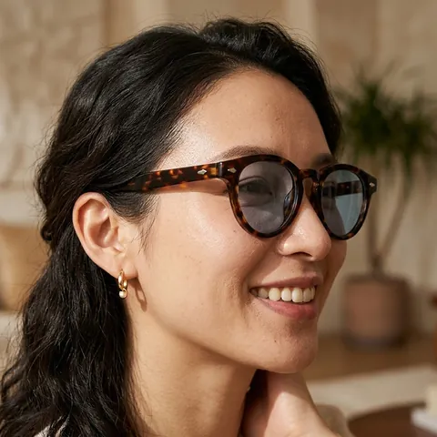 Lunettes De Soleil Rondes Rétro Hommes Femmes Protection UV Monture PC Verre AC Vintage Rivet Métallique Décoratif Mode Voyage